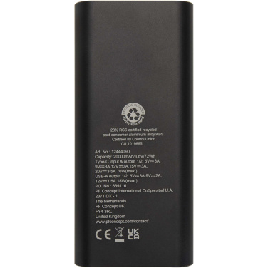 Logotrade promotional merchandise image of: Acamar 20.000 mAh 70W recycled aluminium laptop power bank